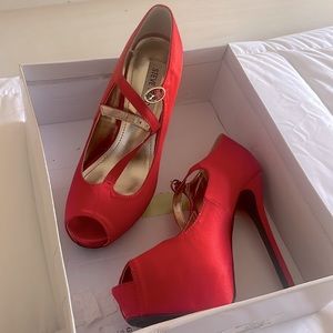 Steve Madden Scarlett Red, Mary Jane Peep Toe, 5in Platform Stiletto